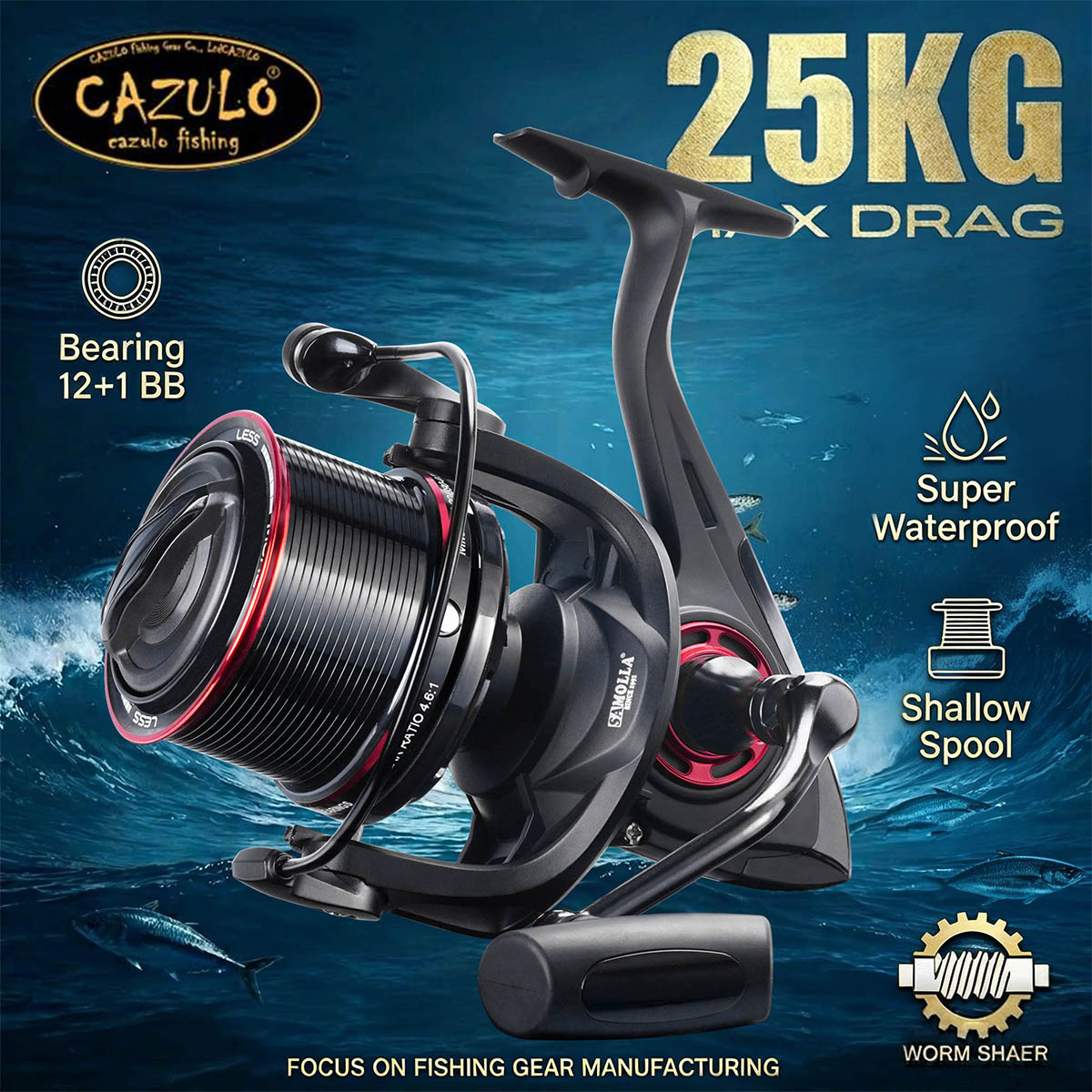 Surf Reel - CAZULO Kołowrotek spinningowy do dalekich rzutów,